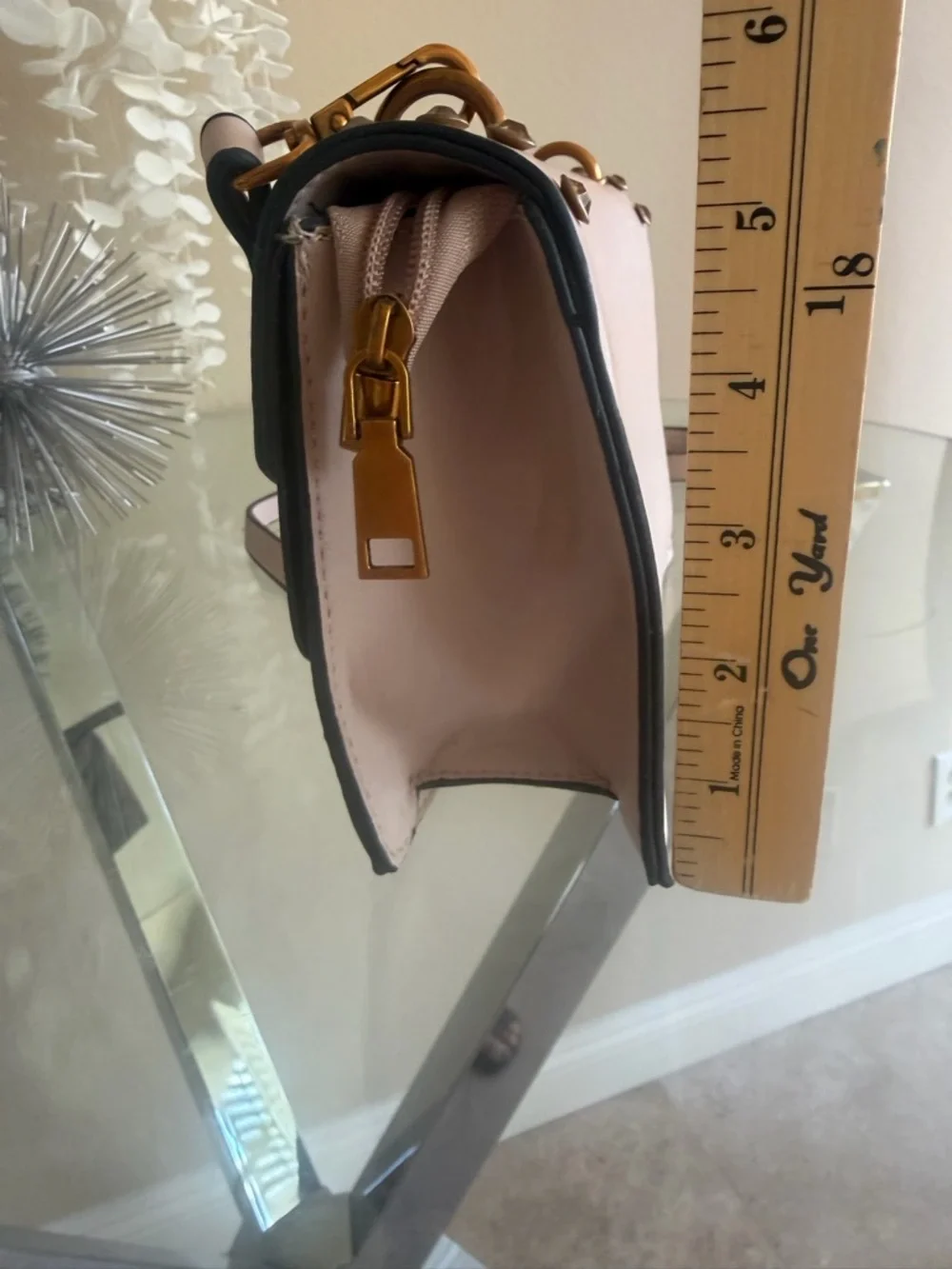 Blush Pink Studded Crossbody Bag with Bee Emblem
